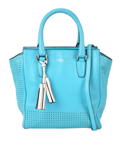 Small Perforated Candace Carryall, Leather, Blue, MIC, E/S/DB, 1*